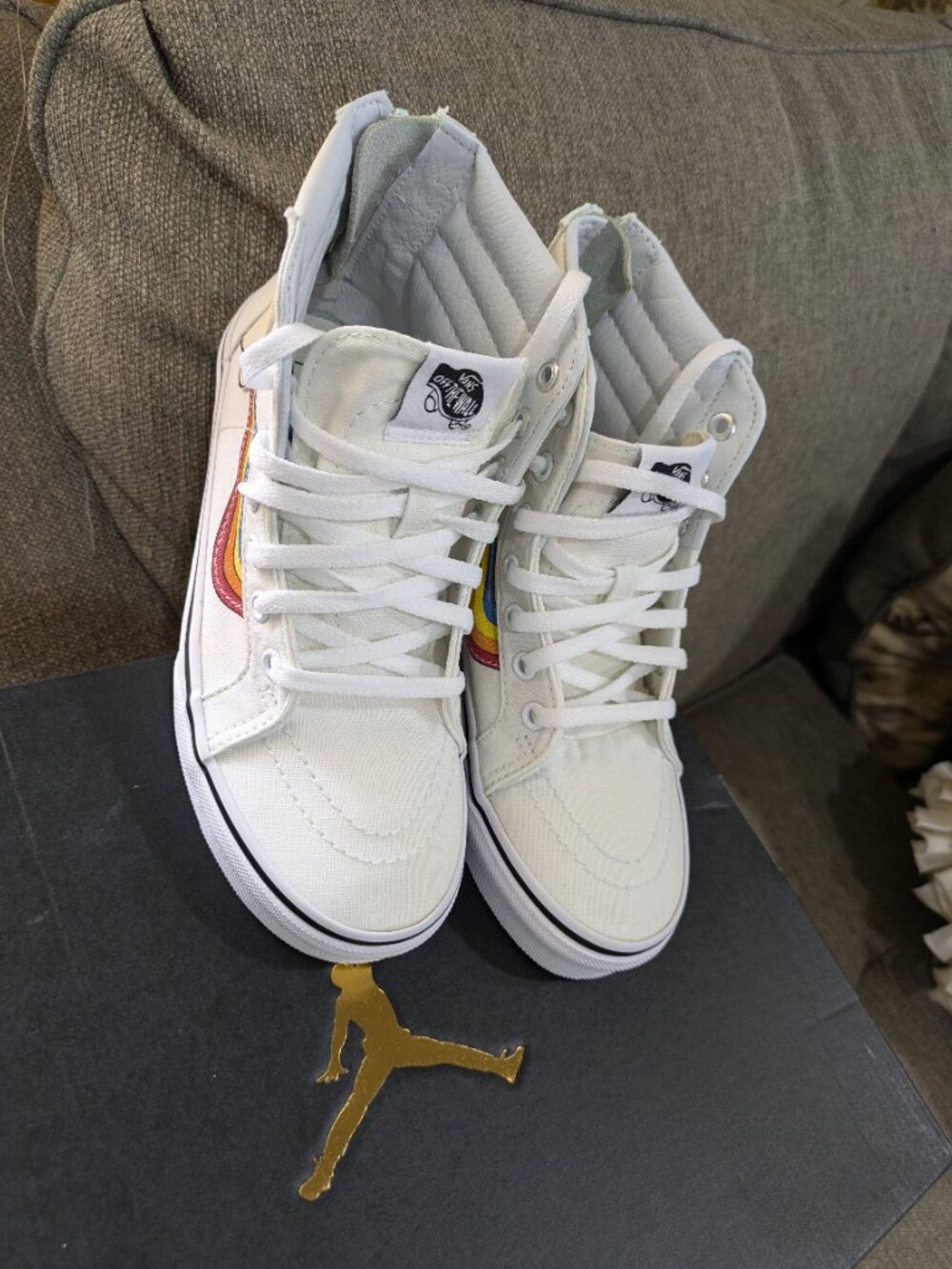 VANS Sk8-hi Zip Rainbow Sidestripe Blue White Kids Shoes Size 3 - Picture 3 of 8